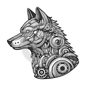 Mechanical Wolf Head in Steampunk Style vector