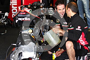 Mechanical working on Aprilia RSV4 1000 Factory with Aprilia Racing Team Superbike WSBK