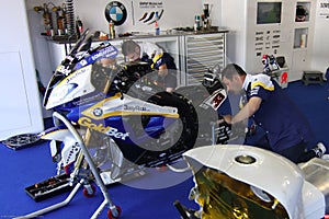 Mechanical working on BMW S1000 RR with BMW Motorrad GoldBet SBK Team Superbike WSBK