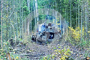 Mechanically driven drill in forest