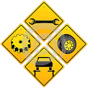 Mechanics repairing car sign