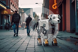 A mechanised android dog. Advanced technology. The concept of machine learning. Generative AI