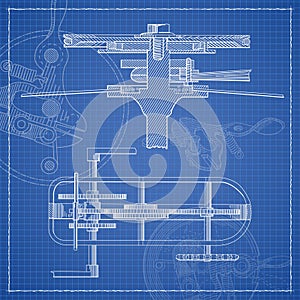 Mechanism blueprint stylized draft.