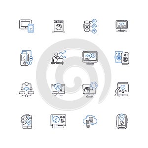 Mechanism elements line icons collection. Gears, Pulleys, Levers, Springs, Cam, Crankshaft, Pistons vector and linear