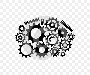 Mechanism, gears, pinion and gearwheel in work, graphic design photo