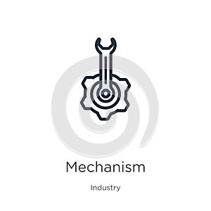 Mechanism icon. Thin linear mechanism outline icon isolated on white background from industry collection. Line vector mechanism