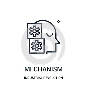 mechanism icon vector from industrial revolution collection. Thin line mechanism outline icon vector illustration