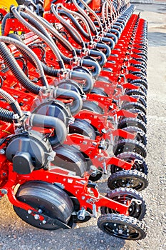 The mechanism of a modern seeder used in the agricultural sector