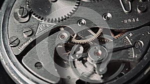 The Mechanism of Vintage Stopwatch Rotates Close-Up