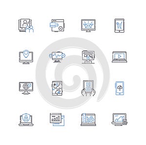 Mechanisms line icons collection. Gears, Levers, Pulleys, Springs, Cams, Bearings, Cranks vector and linear illustration