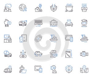 Mechanisms line icons collection. Gears, Levers, Springs, Cams, Pulleys, Cranks, Hinges vector and linear illustration photo