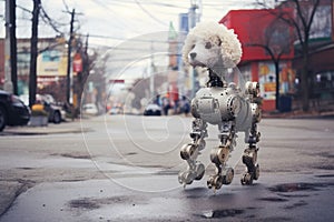 A mechanized canine robot. State-of-the-art tech. The notion of machine intelligence. Generative AI