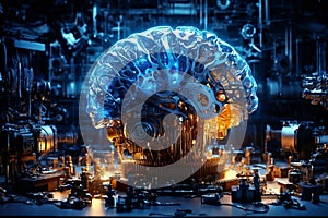 Mechanized Mind: Stylized Futuristic Brain in a Broad Technological Environment photo