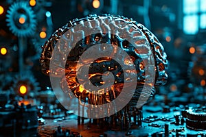 Mechanized Mind: Stylized Futuristic Brain in a Broad Technological Environment photo