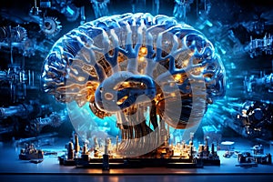 Mechanized Mind: Stylized Futuristic Brain in a Broad Technological Environment photo