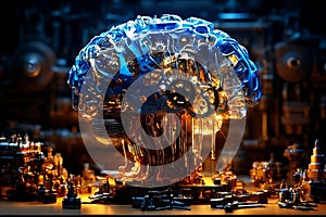 Mechanized Mind: Stylized Futuristic Brain in a Broad Technological Environment photo