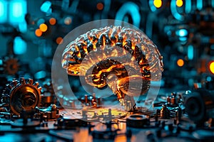 Mechanized Mind: Stylized Futuristic Brain in a Broad Technological Environment photo