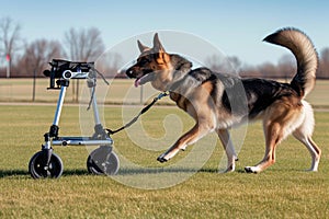 mechanized walker with extendable leash jogging with a fit german shepherd