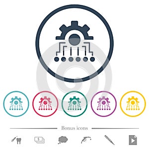 Mechatronics flat color icons in round outlines