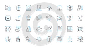 Mechatronics Systems linear icons set. Robotics, Sensors, Automation, Control, Actuators, Electromechanical, Artificial