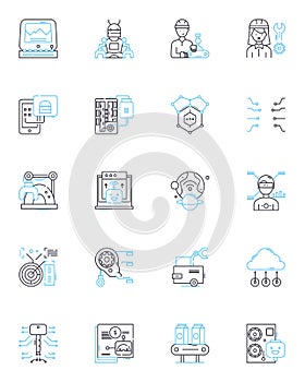 Mechatronics Systems linear icons set. Robotics, Sensors, Automation, Control, Actuators, Electromechanical, Artificial