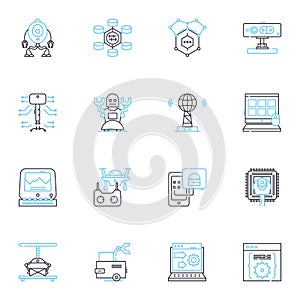 Mechatronics Systems linear icons set. Robotics, Sensors, Automation, Control, Actuators, Electromechanical, Artificial