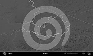 Mechelen outlined, Belgium. Grayscale