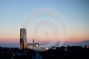 Mechelen skyline at dusk