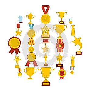 Medal award icon set isolated, flat style