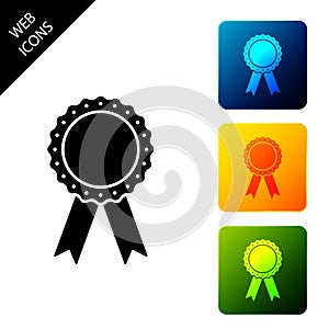 Medal badge with ribbons icon isolated on white background. Set icons colorful square buttons