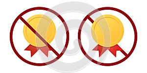 medal ban prohibit icon. Not allowed rewards. photo
