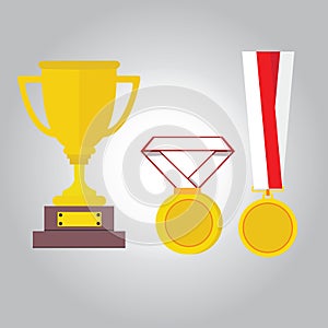 Medal gold vector illustration medals ribbon trophy winner icon flat
