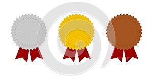 Medal icons. Gold, Silver and Bronze medal icons. Champion medals
