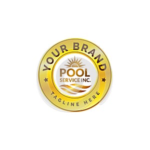 Medal Pool & Swimming Logo. Vector illustration in the engraving style.