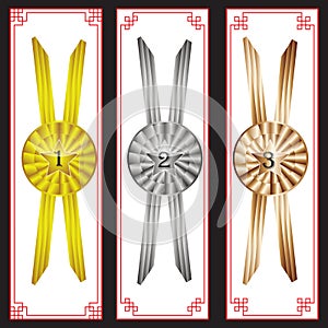 Medal set on Chinese frame background verticall line