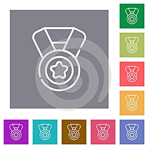 Medal with star and ribbon outline square flat icons