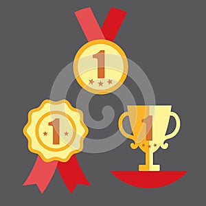 Medal, Trophy, and Ribbon Award Icon Set