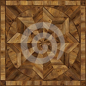 Medallion design grunge parquet floor, wooden seamless texture