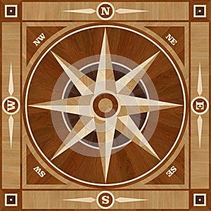 Medallion design parquet floor, compass rose