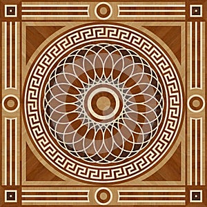 Medallion design parquet floor, wooden seamless texture