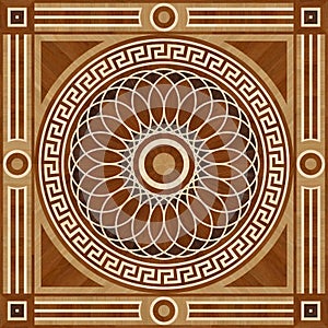 Medallion design parquet floor, wooden seamless texture photo