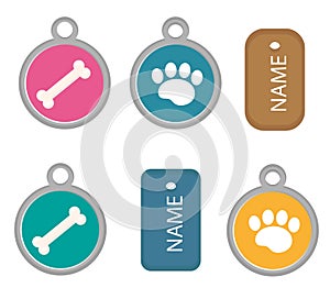 Medallion, dog tag set of icons, flat, cartoon style. Isolated on white background. Vector illustration, clip-art.