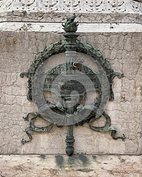 Medallion on the monumental sculpture of Luigi Galvani in the Luigi Galvani Square in Bologna, Italy. photo