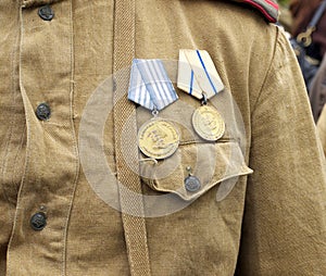 Medals on bosom