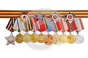 Medals and orders of Great Patriotic war with Saint George ribbon