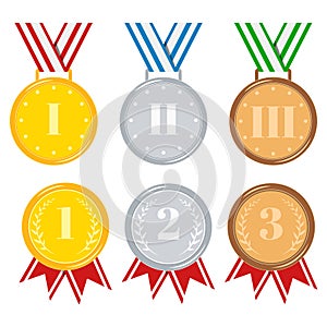 Medals set isolated on white background golden, silver, bronze.