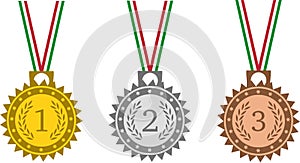 Medals set with tricolor ribbon on white background