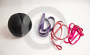 Medball with resistance bands in different resistances and colors