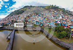 Medellin, Antioquia - Colombia. April 4, 2024. The largest artistic mural in Medellin, neighborhood Manrique