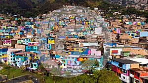 Medellin, Antioquia - Colombia. April 4, 2024. The largest artistic mural in Medellin, neighborhood Manrique photo